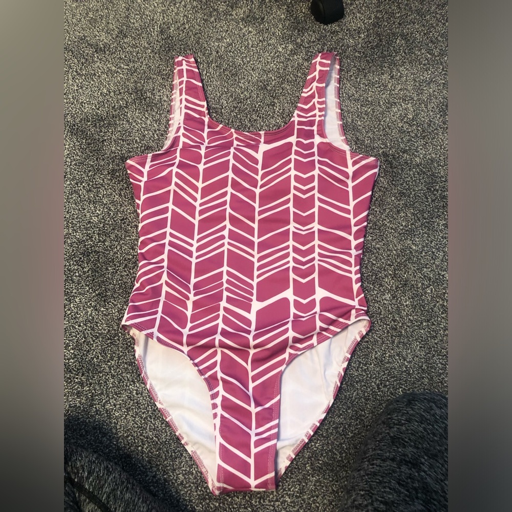 Lavender/purple and white Geometric One-Piece Swimsuit